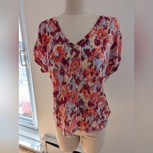 Elegant Multicolor Floral V-Neck Blouse